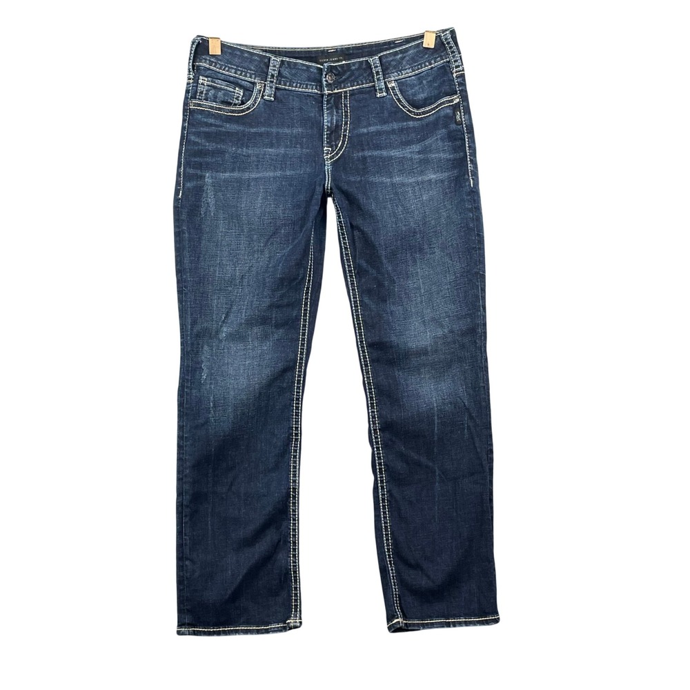 Silver Jeans Denim Pants Mens 36x28* Blue Thick Stitch Straight Dark Wash Indigo
